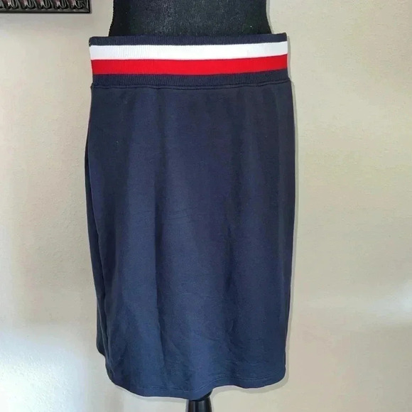 Tommy Hilfiger Womens Navy Knit Skirt Elastic Tie Waist Band Medium - Picture 8 of 12